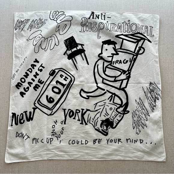 Graffiti Print Black and White Square Bandana - Picture 6 of 6